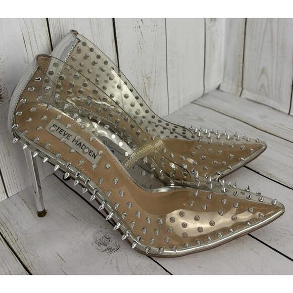 Steve Madden Shoes - Steve Madden Vala Stud Clear Pumps Silver Spikes Punk Goth Size 7.5